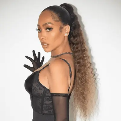 lala wearing slick curly ponytail