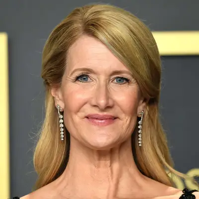 Laura Dern wears a half-up, half-down medium-length hairstyle
