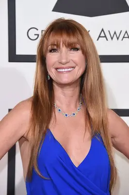 Jane Seymour long, straight hair with blunt bangs