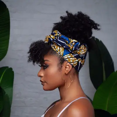 Medium-Length Hairstyles for Black Women Faux Fringe with Hair Wrap