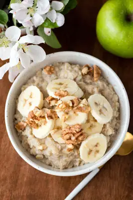 Bowl of banana walnut oatmeal