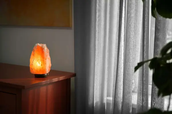 salt lamp on dresser