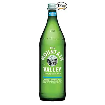 A bottle of The Mountain Valley mineral water.