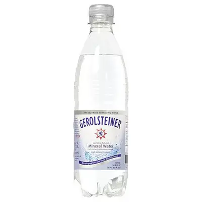 A bottle of Gerolsteiner mineral water.