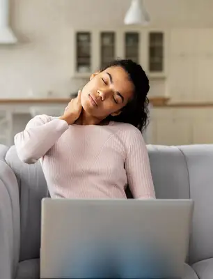person nodding stretching at home