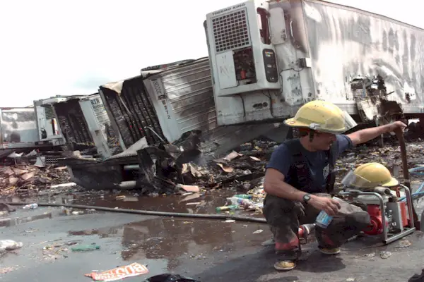 oprydningen begynder om morgenen efter optøjerne ved Woodstock