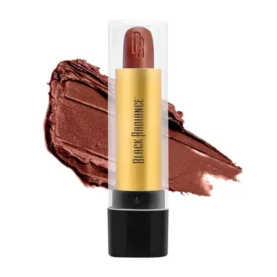 Black Radiance Lipstick in Sundrenched Bronze on white background 