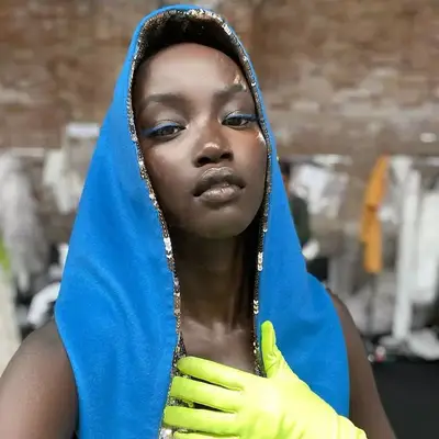 Anok Yai with Royal Blue eye makeup