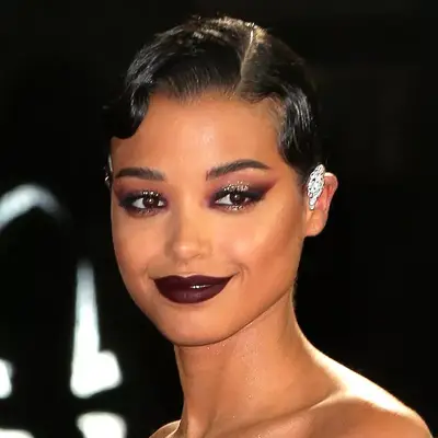 Ella Balinska with dark and dramatic winged eye makeup