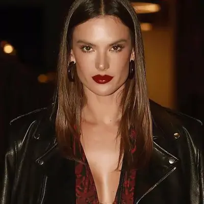 Alessandra Ambrosio with a bold lip and straight hair