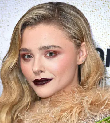 Chloe Grace Moretz dark lipstick and copper eyes