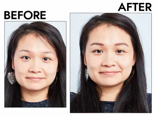 Photos of person’s face before and after using Benefit Goof Proof Brow Powder
