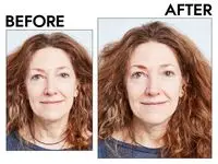 Photos of person’s face before and after using Joey Healy Luxe Brow Powder