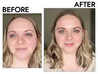 Photos of person’s face before and after using Maybelline Express Brow Duo 2-in-1 Pencil and Powder