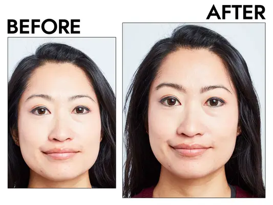 A person applies CoverGirl Easy Breezy Brow Powder Kit next to a person after applying CoverGirl Easy Breezy Brow Powder Kit