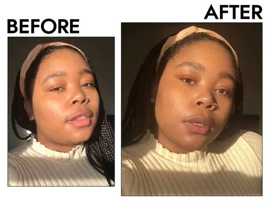 Photos of person’s face before and after using It Cosmetics CC+ Cream Full Coverage Color Correcting Foundation with SPF 50+