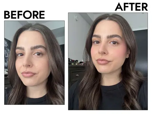 Tower 28 blur powder blush showing before and after applications