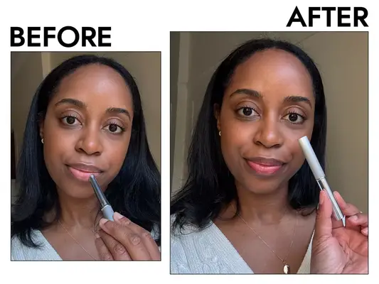 Clinique’s Black Honey Lipstick During And After Application On A Person