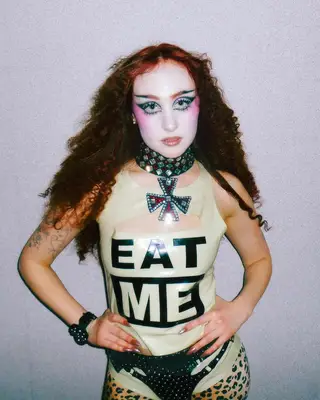 Chappell Roan in makeup for Coachella. 