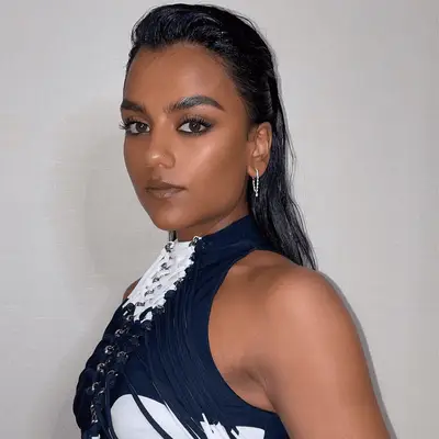 Simone Ashley wearing a slept-in smokey eye 