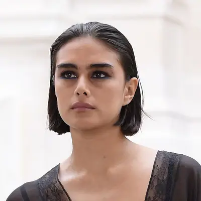 Jill Kortleve in a smokey eye makeup look and wet look bob