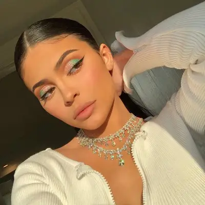 Kylie Jenner in mermaid eye makeup.
