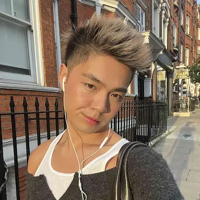 The author after applying blush using the Patrick Ta method