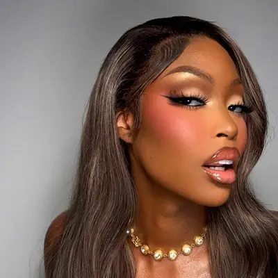 model wearing pink blush