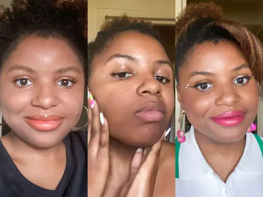 A collage of a person testing primers for oily skin