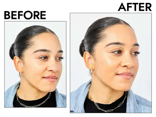 A hand presses a Saie The Base Brush into a white table