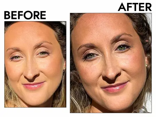 A person before and after using the Stila Stay All Day Smudge Stick Waterproof Eye Liner