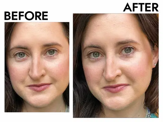 A person before and after applying the Dior Diorshow Iconic Overcurl Mascara