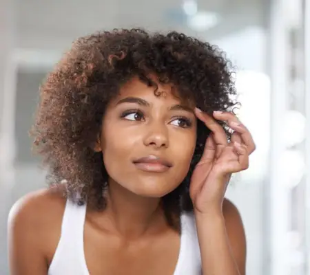 Woman looking at her brows