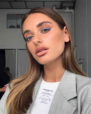 Blue top eyeliner on model