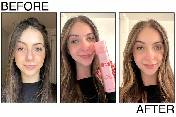 A collage of waterproof setting sprays from Charlotte Tilbury, Trish McEvoy, and Milani on a gray background