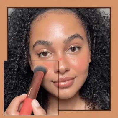 TikToker trying the faux sunburn blush trend