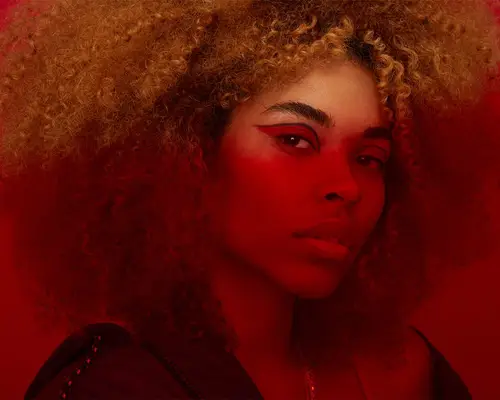 red hue dramatic portrait and makeup