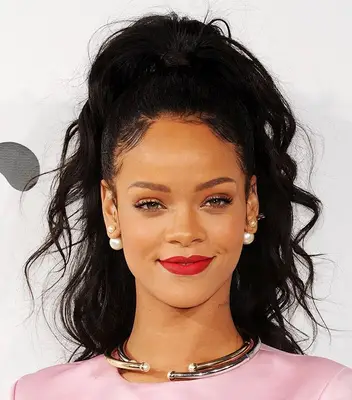 Rihanna wearing red lipstick