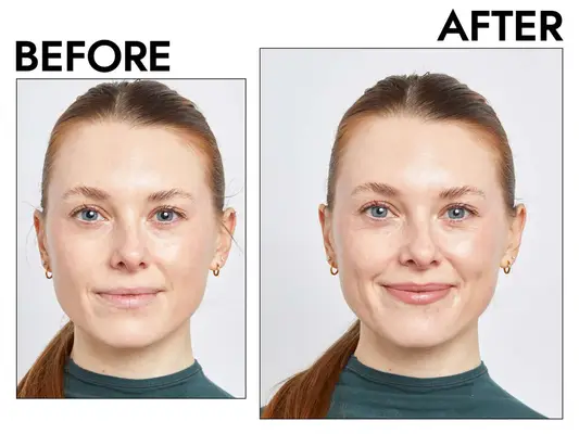 The before and after photo of Merit Signature Lip Lightweight Lipstick