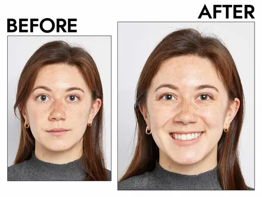 The before and after photos of Makeup By Mario Ultra Suede Lipstick
