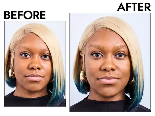 Photos of person’s face before and after using e.l.f. Cosmetics Cream Contour Palette