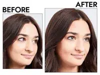 Photos of person’s face before and after using Hourglass Ambient Lighting Palette