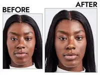 Photos of person’s face before and after using Fenty Beauty Match Stix Duo Contour Highlight Set