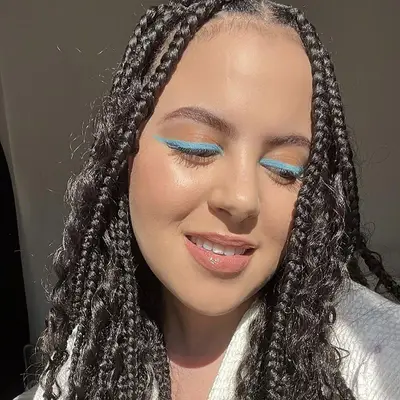 MYM Beauty senior social media editor Star Donaldson in blue eyeliner