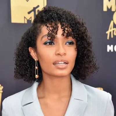 Actor Yara Shahidi in metallic blue eyeliner