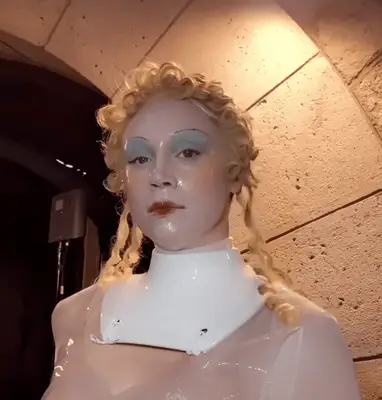 Gwendoline Christie modelling the Maison Margiela Haute Couture Show with glazed glass skin by Pat McGrath