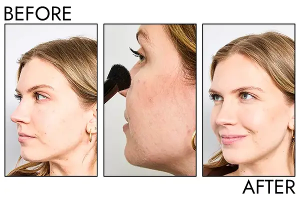 A before and after photo showing the effects of using Guerlain Terracotta Original Bronzing Powder