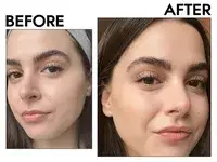 A before and after photo showing the effects of using the Victoria Beckham Beauty Matte Bronzing Brick