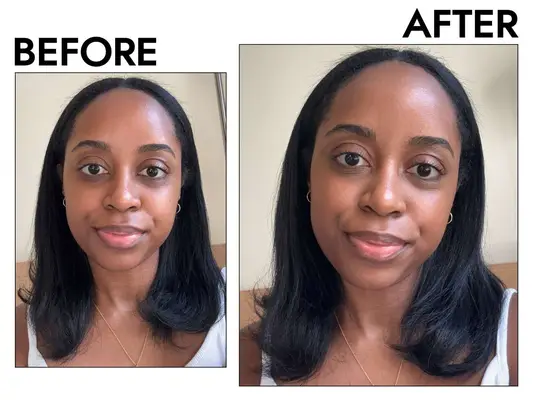 Person before and after using the Make Beauty Skin Mimetic Concealer