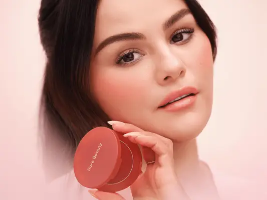 Selena Gomez wearing Rare Beauty Bouncy Matte Blush